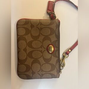 Coach Tan and Red Signature Clutch
